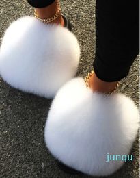 Designer Women's Furry Slippers white Ladies Hair Fluffy Slides Women's Fur Sliders Flat shoes women Spring summer