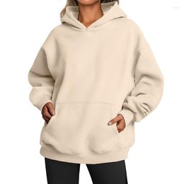 Women's Hoodies 2024 Autumn Winter Thick Hooded Sweater Solid Colour Sports Ladies Clothing Loose Fitting Pocket Outside