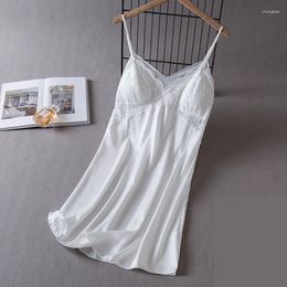 Women's Sleepwear Sexy Strap Nightdress Summer Women Chemise Lace Nightgown Lingerie Silky Satin Home Wear Gown Nightwear Loungewear