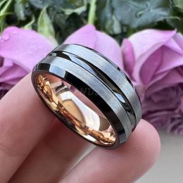 Wedding Rings Tungsten Ring 8mm Beveled Center Grooved Black Rose For Men Wemen Fashion Brushed Finish High Quality Comfort Fit