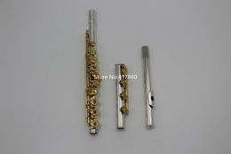 New offset 17 open hole B foot silver plated C key flute gold plaed keys Musical instrument with Case Free Shipping 00