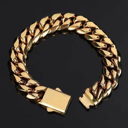 Charm Bracelets Hip Hop Rock Jewelry Custom Name 18K Gold Plated Miami Cuban Link Chain Stainless Steel Bracelet For Men 2303210t