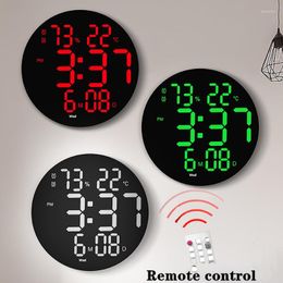 Wall Clocks 10 Inch Silent Led Electronic Round 3D Large Clock Digital Temperature Humidity Date Display Alarm Modern Home Decor