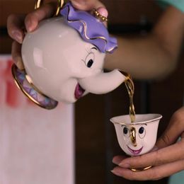 Cartoon Beauty Beast Teapot Mug Mrs Potts Chip Tea Pot Cup One Set Nice Christmas Gift 2400