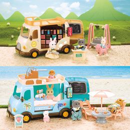 Dolls School Bus Book Shelf 112 Dollhouse Forest Family Ice Cream Sales Vehicle Miniature Furniture For Girl Play House Birthday Gift 230925