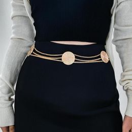 Belts Women Gold Round Metal Waist Chain Belt Long Adjustable Multi Layers Chains Dress Coat Decorative Waistband Straps
