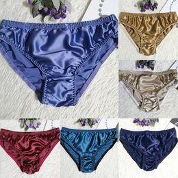 Underpants Silk Panties Male Mulberry Trigonometric Underwear Solid Colour Sexy Men Briefs Knickers Seamless Breathable