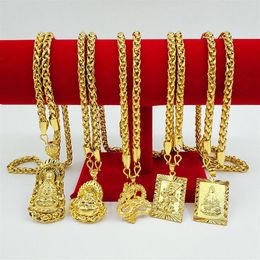 Chinese Mens 18K Gold Plated Necklace Pendant 24 Chain Jewellery Gift255b