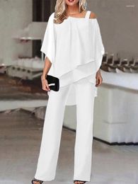 Women's Two Piece Pants Women Batwing Sleeve Top Long Outfits 2023 Casual Off Shoulder Irregular Party Suit Spring Summer Elegant Sets