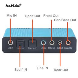 Sound Cards kebidu Professional USB Sound Card 6 Channel 5.1 Optical External Audio Card Converter CM6206 Chipset for Desktop Tablet 230925