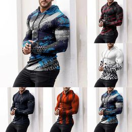 Men's Hoodies Sweatshirts Men Casual Print Streetwear Pullover Hooded Long Sleeve Slim Fit Jumper Muscle Activewear Sports Tops 230925