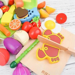 Kitchens Play Food Montessori DIY Cut Fruit Toy 3D Wooden Simulation Vegetables Cake Magnetic Children House Kitchen Educational Gift 230925