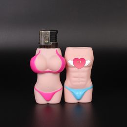 Novelty Games Sexy Bikini Body Lighter Case Holder PVC Funny Black And White Skin Men's And Women's Bodies Lighter Lipstick Pouch for (Lighter not Included)