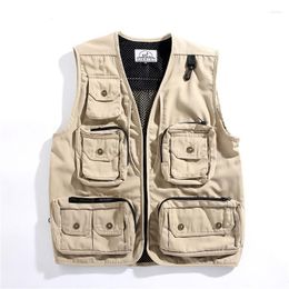 Men's Vests 2023 Vintage Tooling Vest Autumn Multi-Pockets Loose Zip