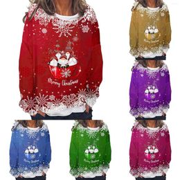 Women's Hoodies Round Neck Long Sleeved Merry Christmas Dwarf Printed Top Hoodie Ladies Sweatshirt Tops