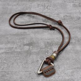 Pendant Necklaces Retro Men Long Necklace Women Hip Hop Triangle Adjustable Brown Genuine Leather Homme Handmade Jewellery Gift