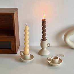 Candle Holders Ceramic Glasses Candle Holders Mould Year Aesthetic Candlestick Holder Accessories Candelabros Para Velas Home Decor T50ZT 230925