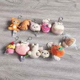 Plush Keychains Cute Anime Rilakkuma Korilakkuma Bear Kiiroitori Hamburger Plush Keychain Small Pendant Kids Stuffed Toys For Children Gifts 230923