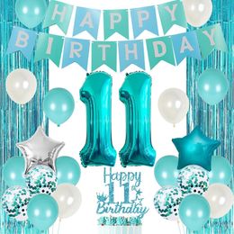 Other Event Party Supplies 11th Birthday Party Decorations for Girls Teal Happy 11th Birthday Banner Cake Topper Fringe Curtain Number 11 Foil Balloon Set 230923