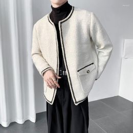 Men's Jackets 2023 Elegant Spring Autumn Round Neck Woollen Coats Solid Men Korean Fashion Office Chic Short Male Tweed Z214