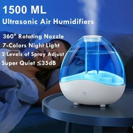 1pc 1500ML/50.73oz Ultrasonic Air Humidifiers Large Capacity Cool Mist Humidifier 2-Levels Of Spray Adjustable -360 Rotation Nozzle, Auto-Shut Off, USB Humidifier