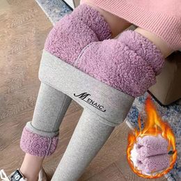 Womens Leggings Winter Warm Women Pants Thicken High Waist Solid Stretchy Fleece Lined Thermal AnkleLength Female Trousers Lambwool 230925