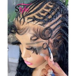 30Inch 180% Brazilian Curly Lace Front Wig 360 Lace Frontal Braids Wigs Pre Plucked Bleached Knots Synthetic Braided Curly Wigs For Woman