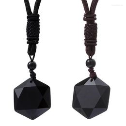 Pendant Necklaces Obsidian Hexagram Stone For Protection Natural Black Necklace Amulet Talisman Jewellery Men Women