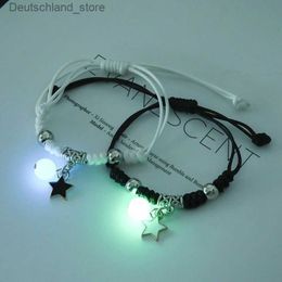 Charm Bracelets 2PC/Set Fashion Luminous Moon Star Bracelet Couple Adjustable Rope Matching Friend Bracelets Love Gifts Jewelry Q230925