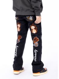 Men's Hoodies Sweatshirts Y2k Hiphop Skull Embroidered Jeans Pants Men and Women Trend Fashion American Retro Punk Flared Baggy Trousers Streetwear 230925