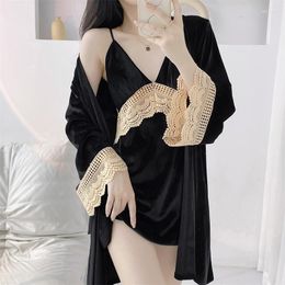 Women's Sleepwear Jxgarb Winter Velvet Sexy Two Pieces Robe Gown Sets Pad Chest Pleuche Warm Ladies Fashion Femme Nightwear
