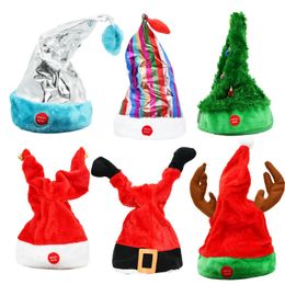Christmas Decorations Creative Electric Swing Christmas Hat Music Light Up Dance Cap Christmas Gift for Kids/Adults Xmas Year Party Decorations 230925