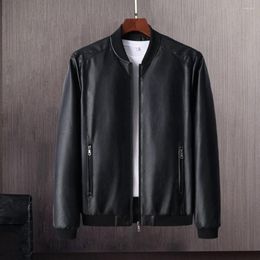 Men's Jackets 2023 Fashion Faux Leather Jacket Slim Fit Stand Collar PU Coat Male Windproof Motorcycle Lapel Diagonal Zipper Outerwear