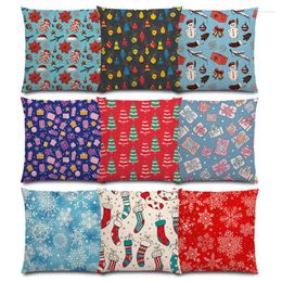 Pillow Merry Christmas Day Lovely Fir Trees Gifts Snowflake Stars Ornaments Candy Cute Floral Pattern Cover Sofa Case