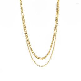 Chains 2-layer Necklace For Women Girls Gold Color Titanium Steel Fashion Charm Clavicle Jewelry Gift Wholesale(GN874)