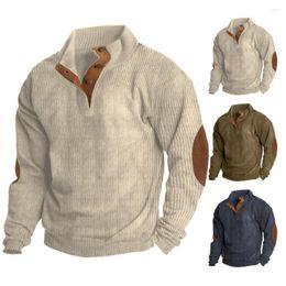 Men's Hoodies 2023 Sweater Retro Button Patchwork Classic Versatile Stand Collar Autumn Winter Pullover Men Clothing Streetwear