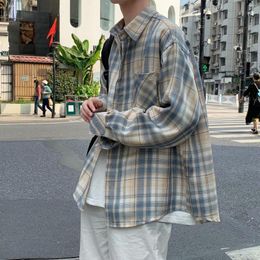 Men's Casual Shirts Youth Style Literary Plaid Shirt Male Long-sleeved Spring Handsome Jacket