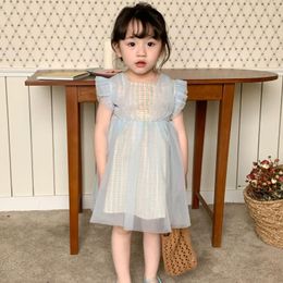 Girl Dresses Girls Dress Summer Short Sleeve Lapel Mesh Princess Kids Clothes Fashion Korean Children 2 3 4 5 6