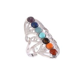 7 Chakra Stones Bead Finger Rings Reiki Balance Meditation Healing Point Charm Adjustable Yoga Hollow Flower Women Ring LL