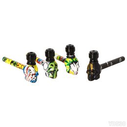 129MM Long Smoking Glass Pipe Mix Pattern with Metal Screen Colourful Glass Pipes Oil Burner Smoking Pipes Smoking Accessories