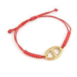 Charm Bracelets High Quality Pig Nose Style Bracelet Wax Rope Adjustable For Women Stainless Steel Fashion Wrist Jewelry250E