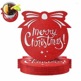 Table Mats Red Christmas 6 Pieces Round Absorbent Drink Coasters Set Cool Soft Cup For Drinks And