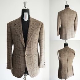 Mens Tweed Coat Wool Formal Groom Wear Work Vintage Business Customise Tuxedos Blazer 2 Pieces Jacket And Vest