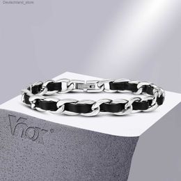 Charm Bracelets Vnox Men Black Chain Bracelets for Women Stylish 7.5MM Stainless Steel Cuban Links Chain Wristband Gift Jewelry Q230925