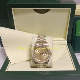 13 Style Real Po With Box Men Watches Automatic Men's Date 40mm Yellow Gold Champagne Roman Dial Bracelet Asia 2813 Moveme232T