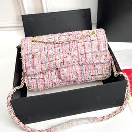 Mini Tweed Crossbody Designer Ling Ge Woven Fragrant Style Handheld Shoulder High Grade Pink Chain Hobo Bag Womens Handbag Small Square Bag