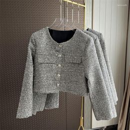 Women's Jackets Chic Women Bright Silk Woven Tweed Blazers Short Coat 2023 Autumn Weaved Cardigan High Quality Single-breasted Tops Jacket