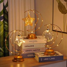 Night Lights Star Moon Atmosphere Lamp Battery Powered Decorative Round Base Iron Art Lightweight For Home Furnishing Decoration
