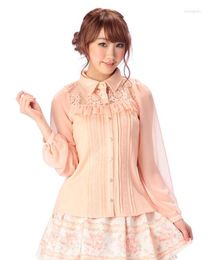 Women's Blouses SALES Japan Liz Lisa Chiffon Sleeve Blouse Organza Embroidery Lace Knitted Shirts