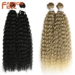 Human Hair Bulks FASHION IDOL 22 inch Synthetic Hair Natural Kinky Curly Wave Hair Extensions 2Pcs/Lot Heat Resistant Ombre Weave Hair Bundles 230925